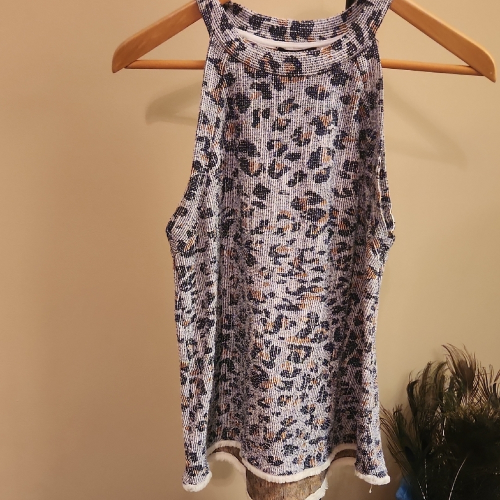 W5 Textured Knit Halter Top with Blue and Gold Accents